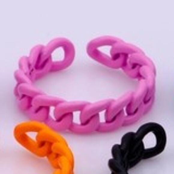 Curb Chain Ring Curb Link Chain Ring Enamel  Adjustable Ring Pink - Picture 2 of 3